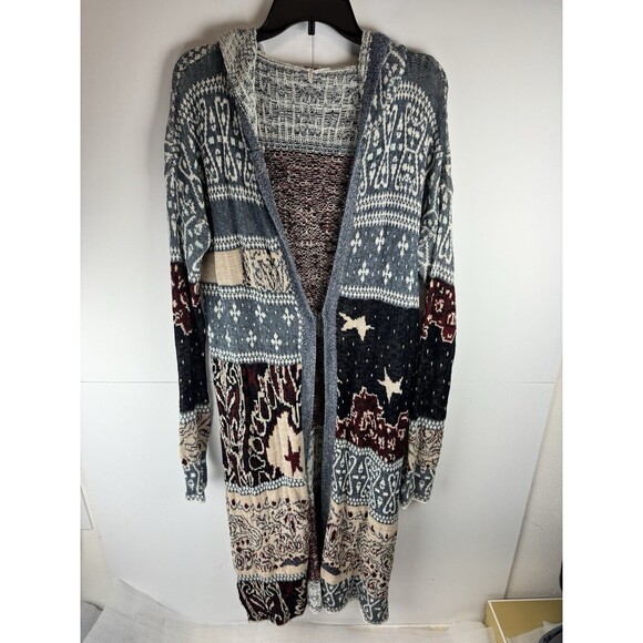 Free People Blue and Cream Patterned Cardigan - Picture 4 of 10